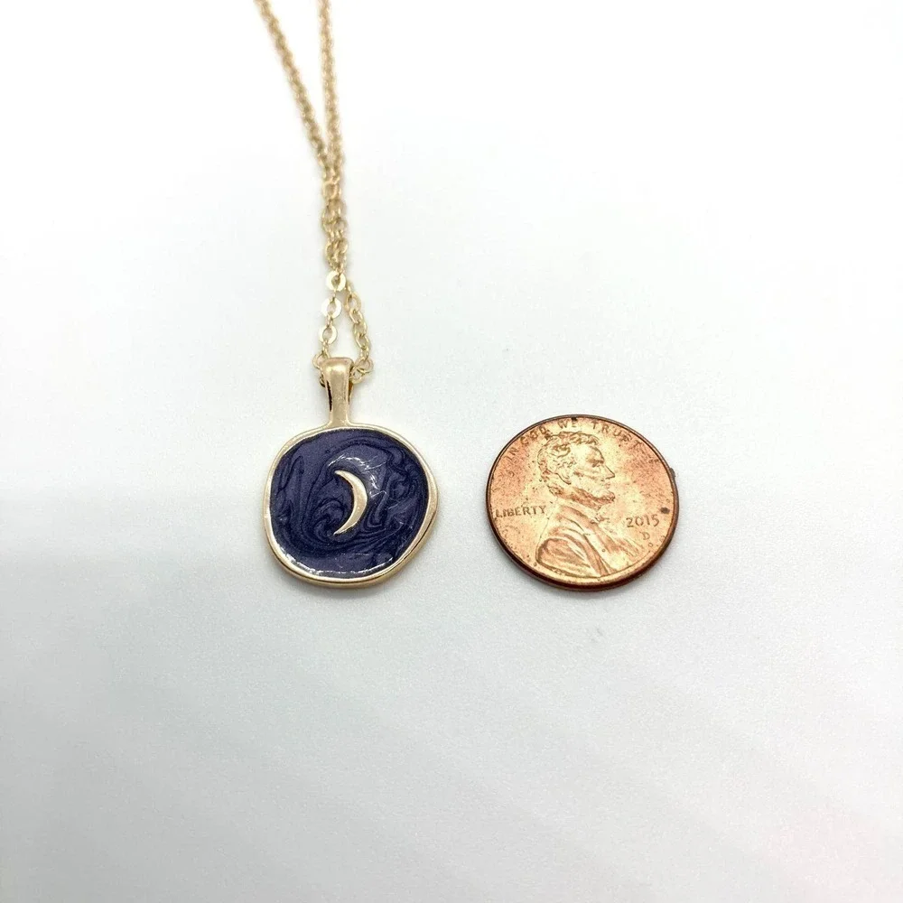 Indigo Resin Crescent Moon Lucky Charms Necklace